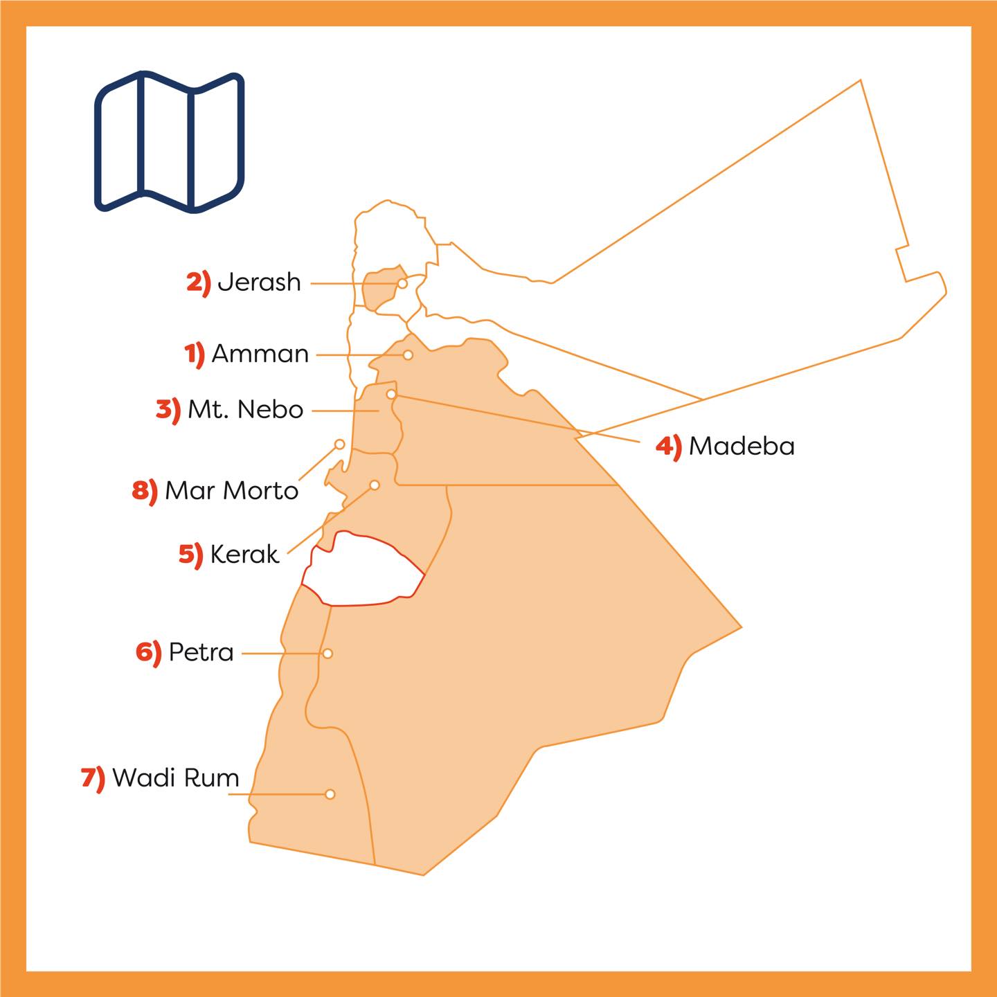 mappa dei luoghi da visitare in giordania